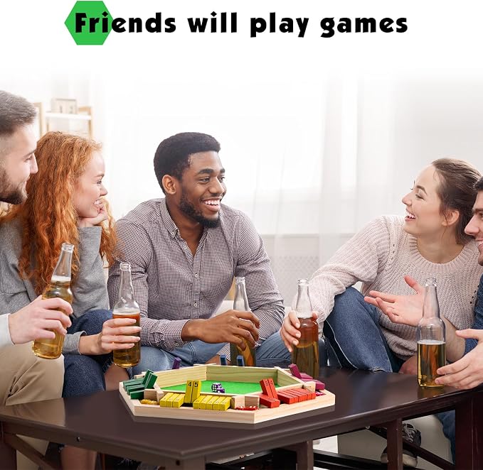 Shut The Box Game Large for 6 Players, 15 inch Wooden Board Table Math Game with 16 Dice and Instructions, Classics Close The Box Board Game