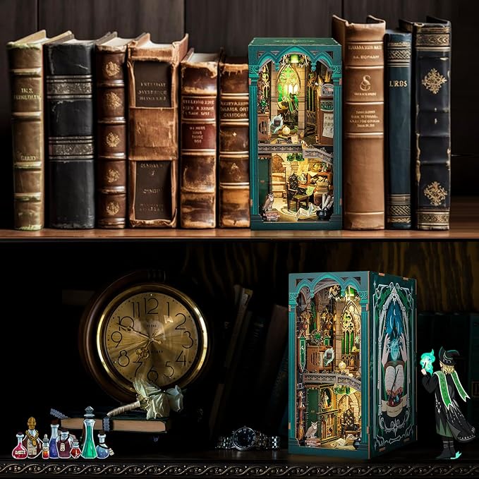 CUTEBEE Book Nook Kit - DIY Booknook Miniature House Tiny House 3D Wooden Puzzle Dollhouse Kit for Adults and Teens, Bookshelf Insert Decor, DIY Craft Gift Model Build (Darkness Common Room)