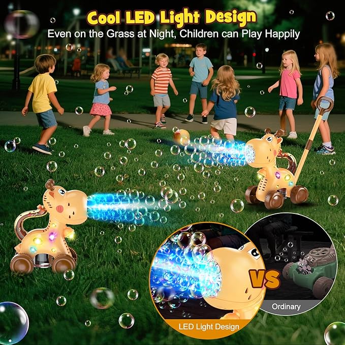 Nicmore Automatic Bubble Machine for Toddler 1-3: Giraffe Bubble Lawn Mover Outdoor Toy for 1 2 3 4 5 Year Old Boy Girl - Push or Handheld Bubble Maker Blower for Age 1-3 Kids Birthday Gifts