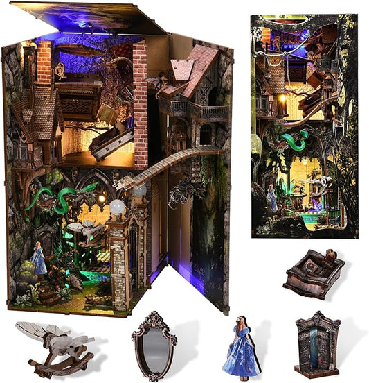 CCCDF Book Nook Kit, Booknook Kit with Dust Cover for Adult DIY Miniature House Kit 3D Wooden Puzzle Decorative Bookend Bookshelf Decor Gift for Women Teens (Alice Down The Rabbit Hole)