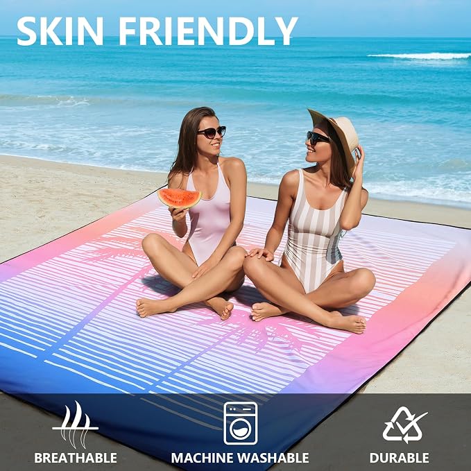 WIWIGO Beach Blanket Waterproof Sandproof Beach Mat 79" X 83"/10'x9'for 2-8 Adults Quick Drying Outdoor Picnic Mat Beach Accessories for Travel, Camping, Hiking