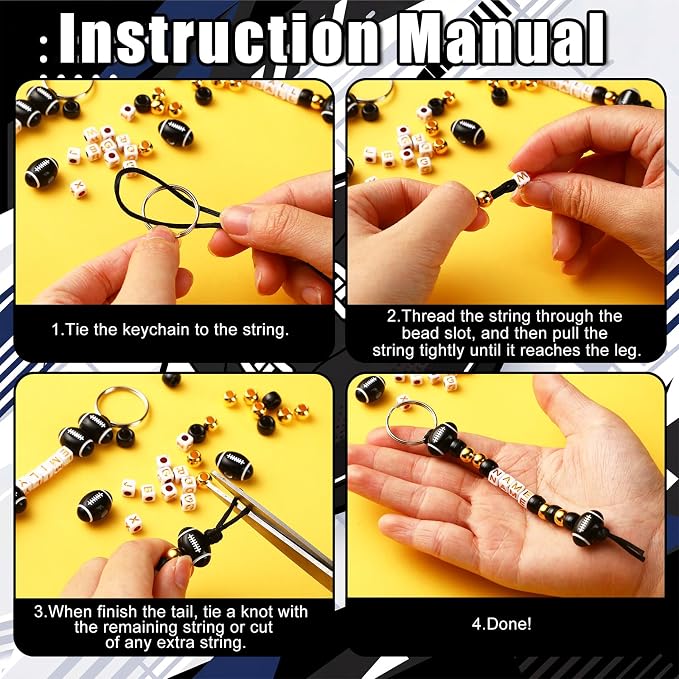 Landical 564 Pcs Football Keychain Making Kit DIY Football Bead Key Chain Craft Adjustable Sport Letter Bead Charm Sport Theme Party Favor Gift Backpack Accessories Holiday Decoration(Black Gold)