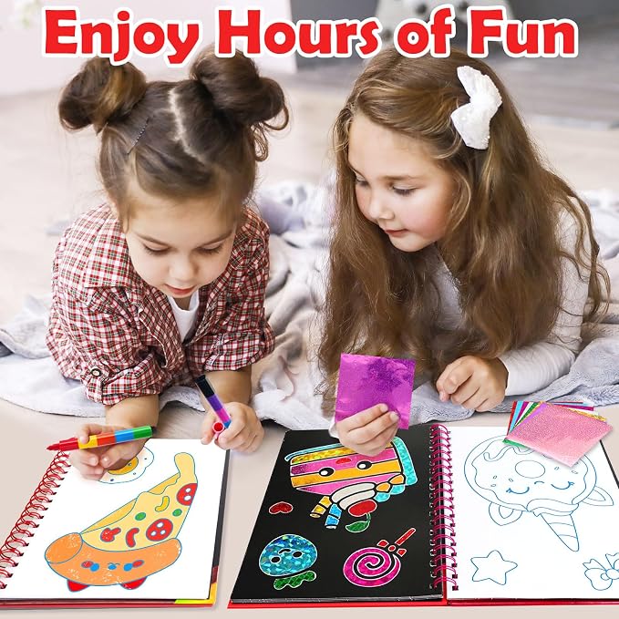 FUNNYB&G Foil Art Craft Kit for Girls 4-10 Years Old: Mess-Free & No-Glue, Create 16 Sparkly Food Pictures – Perfect Travel Toy & Birthday Gift for Kids (Food)