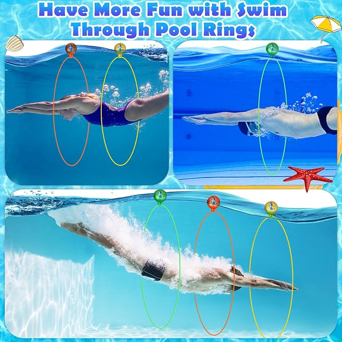 Cludoo Pool Diving Swim Thru Rings Toys for Kids High Stability No Assembly Required Pool Toy Swim Hoops Underwater Swim Thru Diving Ring Water Training Sports for Ages 4,5,6,7,8,9,10,11,12 Kids Teens