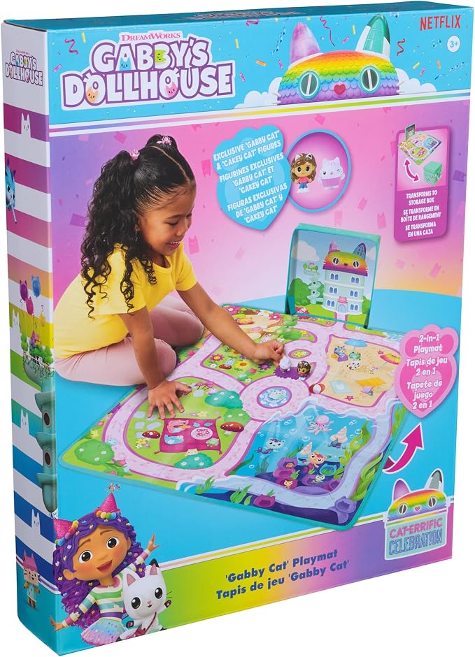DreamWorks GABBY'S Dollhouse, Gabby Cat Playmat, with 2 Figures, Dollhouse Accessories & Board Game with Dice, Kids Toys for Girls & Boys Ages 3 and Up