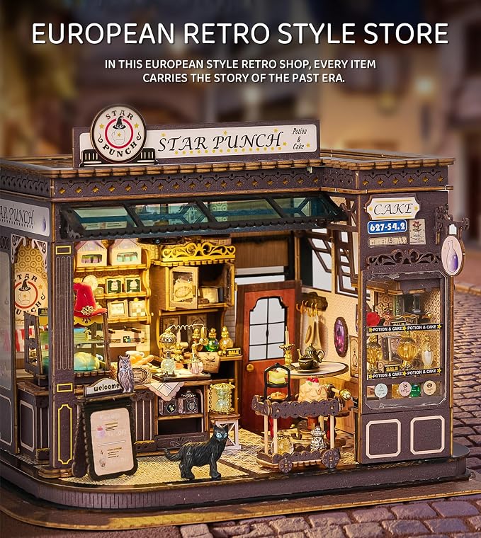 Spilay DlY Dollhouse Kit，Book Nook kit,Miniature House kit with Music Box,iniature House Kit,Magic Coffee'Shop，for Adults and Teens for Family and Friends.