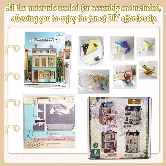 Flever Dollhouse Miniature DIY House Kit Creative Room with Furniture for Romantic Valentine's Gift (Paris Gift Store)