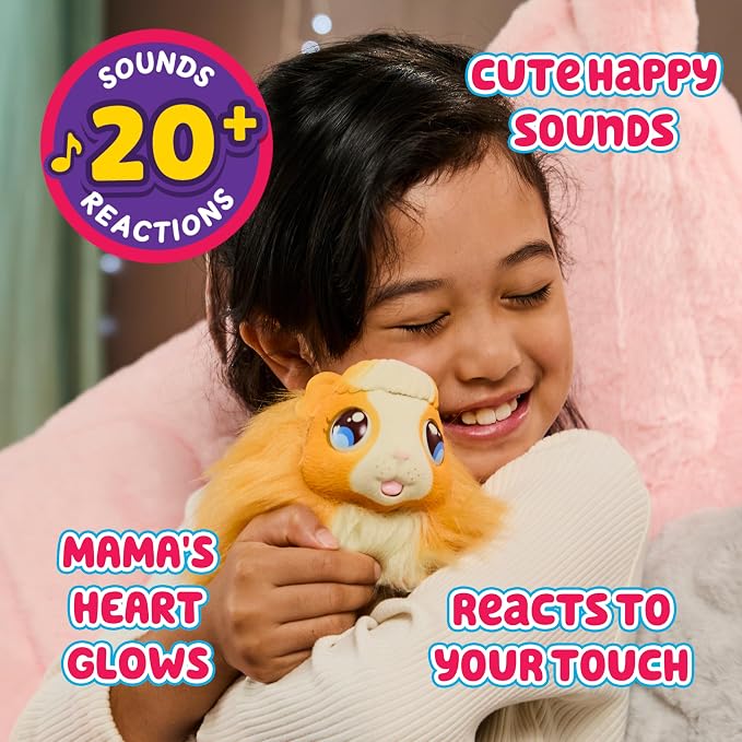 Little Live Pets Mama Surprise Guinea Pig Plush Toy, Interactive Stuffed Guinea Pig Hutch and 3 Babies, Animal Plush with 20+ Sounds, Toys for Ages 4+