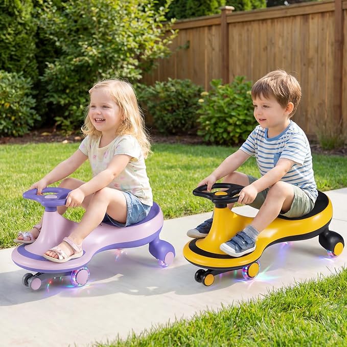 BABY JOY Wiggle Car for Kids, Swing Car with LED Flashing Wheels, No Batteries, Gears or Pedals, Uses Twist, Turn, Wiggle Movement to Steer, Ride-on Toy for Boys Girls 3 Year Old and Up (Purple)
