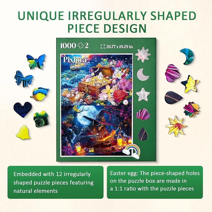 Unique Puzzles for Adults 1000 Piece, 2 Pack Magical and Dreamy Series, Fantasy Puzzles for Adults, Treasures and Dark Forest Theme, Challenging Gifts for Puzzle Lovers