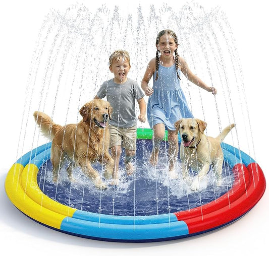 Splash Pad for Kids & Dogs, 78” Sprinkler Splash Pad with Dual Sprayers, Large Non-Slid Splash Mat, 360° Spray Outdoor Water Toys for Backyard, Summer, Gifts for Toddlers, Family, Pets