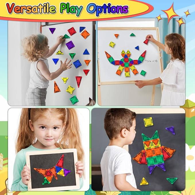 100pcs Mini Magnetic Tiles, Travel Kids Toys STEM Magnet Toy, Easter Basket Stuffer for Toddler Magnetic Blocks Building Preschool Learning Sensory Montessori Toy for Boys and Girls