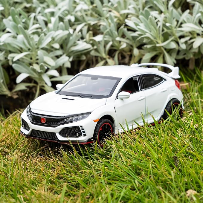 1:32 Scale Civic Type R Model Car，Toy Vehicle with Sound & Light, Pull Back Function & Openable Doors - Premium Diecast Collectible with Realistic Details White