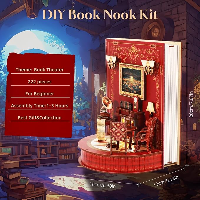 Book Nook Kit, DIY Miniature House Dollhouse Kit 3D Puzzle for Adults | Booknook Bookend Bookshelf Decor Tiny House Model Build with Puppet, Gifts for Family and Friends