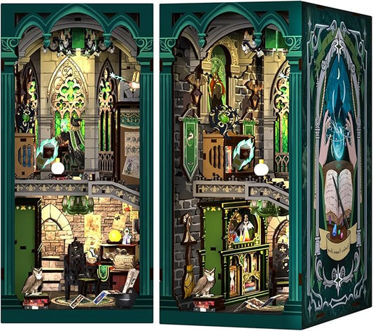 Cutefun Book Nook Kit - DIY Miniature Dollhouse Kit 3D Wooden Puzzle for Adults, Teens, Crafts Gifts for Bookshelf Decor (Darkness Common Room)