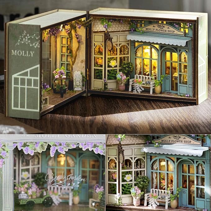 TuKIIE DIY Miniature Dollhouse Kit with Furniture, 1:32 Scale Opened & Closed Mini Cube Wooden Doll House Book Nook Creative Room for Kids Teens Adults(Molly Garden)
