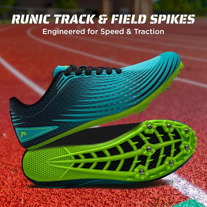 RUNIC Track & Field Shoes for Men, Women & Kids – Pro Running Spikes for Sprint, Race & Training – 7 Spikes + Extra Spikes & Wrench (US Men Size)