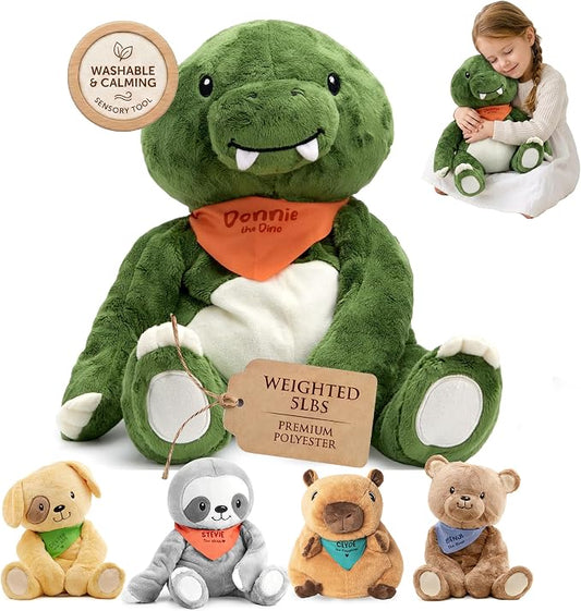 Lilly's Love Weighted Stuffed Animals for Adults & Kids — 5lb Calming Dinosaur Plush for Anxiety, ADHD & Sensory | Machine Washable Weighted Stuffed Animal w/Removable Insert | Donnie The Dino