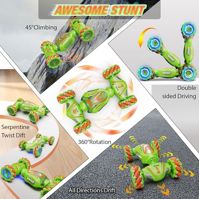 Nicella Remote Control Car, Pink RC Cars for Girls, Gesture Stunt with Light & Music, 4WD, 360° Rotating, 2.4Ghz Remote Control Car Toys, Birthday Gift for Kids Age 6+ (Green)