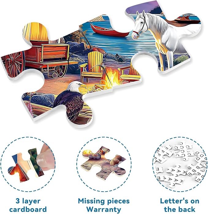 500 Pieces Puzzle for Adults, Puzzles for Adults 500 Pieces, Mountain Lake Horse Camping Jigsaw Puzzle, Home Decor Birthday Party Gift Toy, Finished Size is 20.5 X 15 in