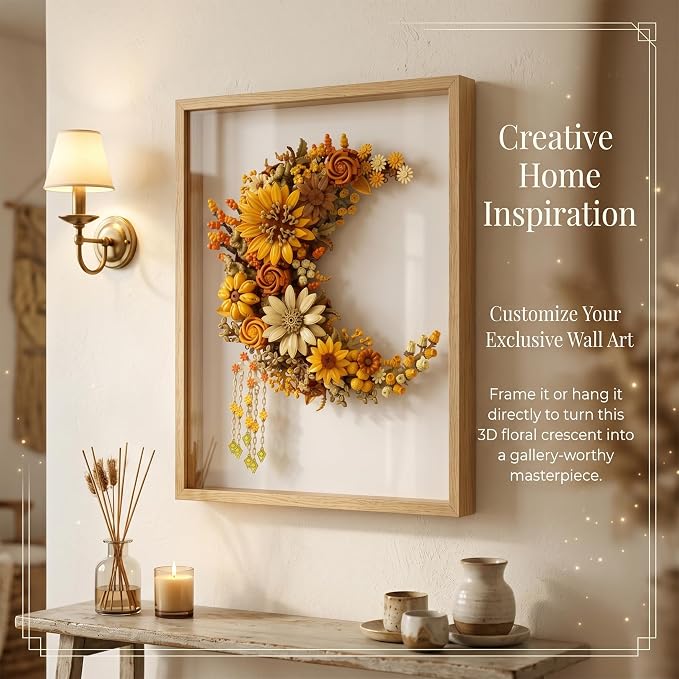 Gloden Moon Flower Building Set, Botanical Collection Artificial Flowers Building Blocks Kit Compatible with Lego for Adults Home Décor Wall Art Decoration