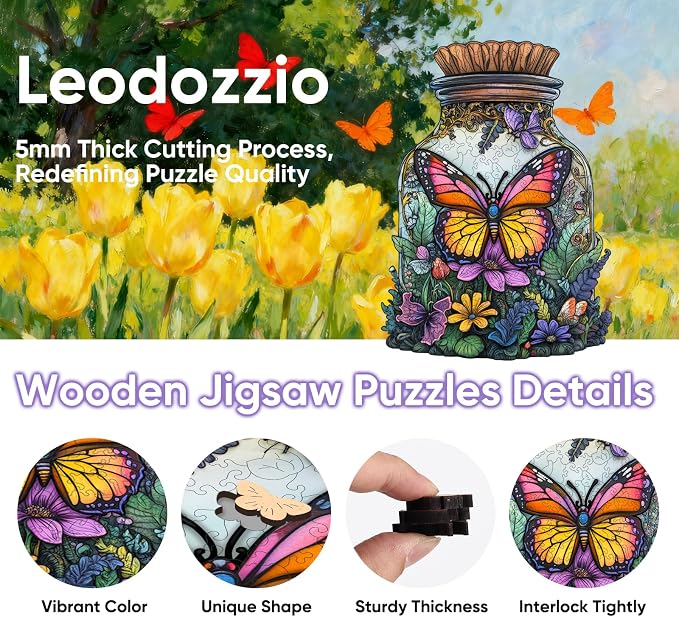 Leodozzio 500 Pieces Jigsaw Puzzle, Butterfly & Flower Wooden Puzzles, Colorful Garden Nature Design, Relaxing Brain Teaser – Unique Gift for Adults, Home Decor, 13.3x18.5 Inch