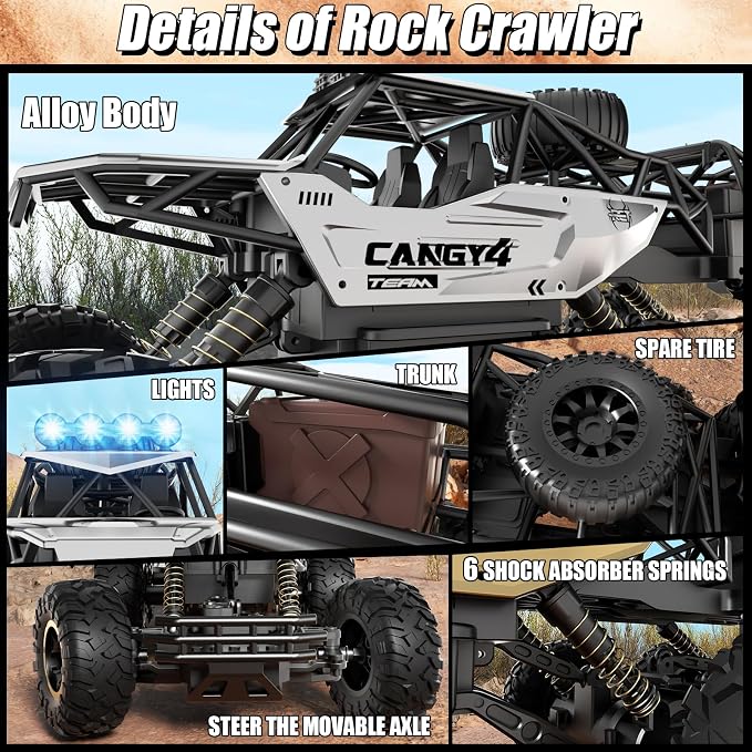Jiakora RC Cars, Remote Control Monster Truck - Rock Crawler RC Truck with 2 Rechargeable Batteries, Metal Body, Large Size & LED Headlights, Boy Toys for Kids Ages 4-7 8-12 Birthday Gifts