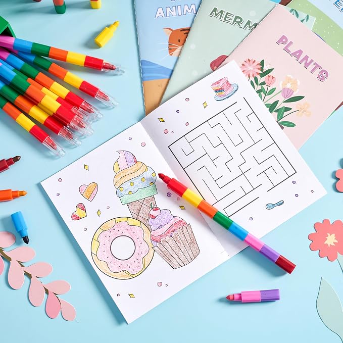 JOYIN 24-Pack Mini Coloring Books Crayons, Bulk Coloring Book Set, Party Favor for Kids 4-8, Birthday Goodie Bags, Classroom Gifts for Students