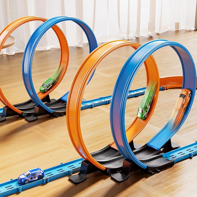 MSKOLER Car Race Track Sets for Kids 3 4 5 6 7 8 9 Years Old - Toy Car Track Set for Boys 3-5 6-8 8-12, Competitive Racing Game with 4 Small Cars, Boys Toy, Gifts Toys Cars for Toddlers Girls 3-8