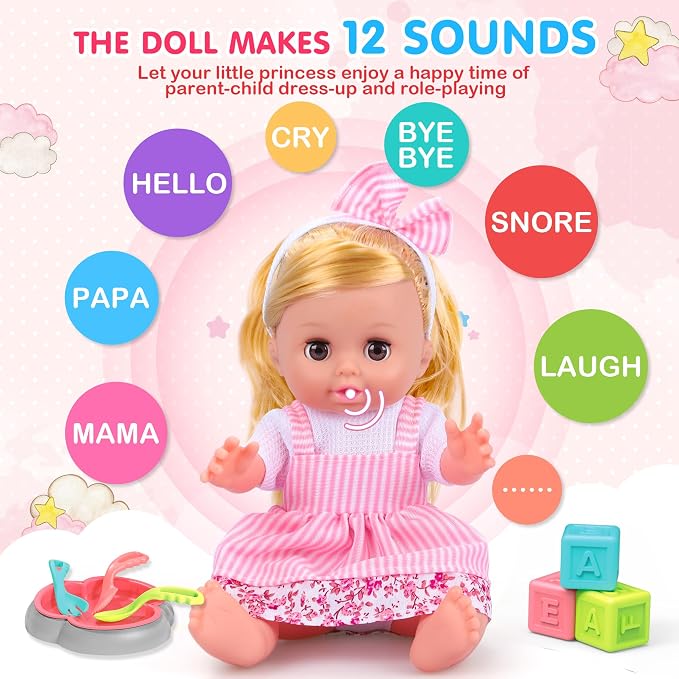 PROOU Baby Care Doll Toys Set, 36PCS Dolls Playset, Hair Salon Pretend Play Toddler Doll Toys Incl 14'' Baby Dolls Toy, Backpack, Hair Dryer, Curler, Xmas Gifts for Age 3 4 5 6+ Years Old Girls Kids