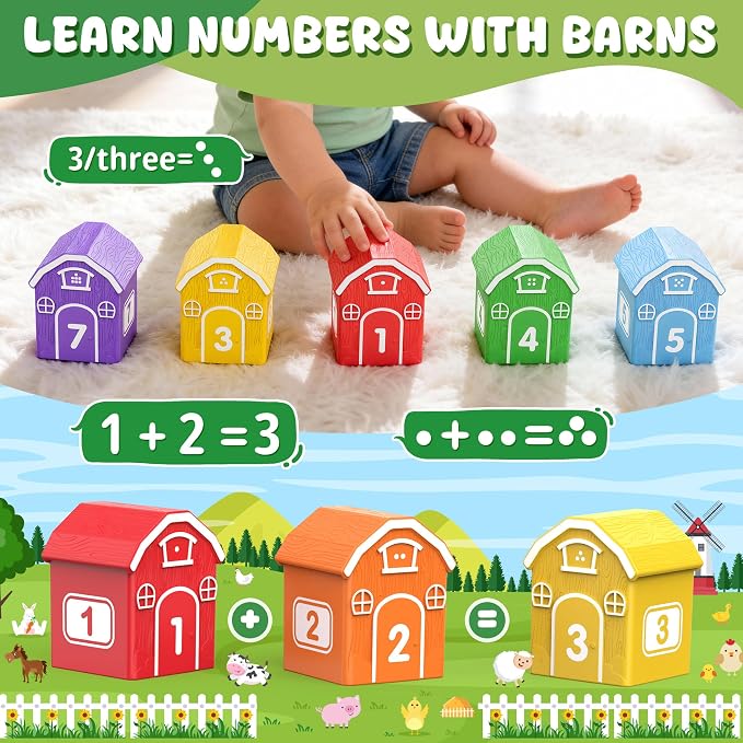 Montessori Toys for Toddlers, 21Pcs Farm Toys with Storage Bags/Playmat Counting, Matching, Sorting Preschool Learning Toy Including 10 Animal Finger Puppets Birthday Gift