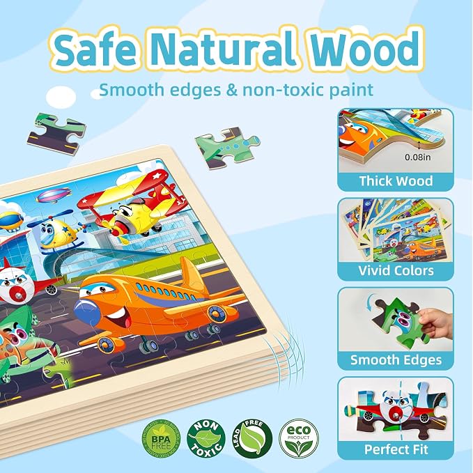 6-Pack Wooden Puzzles for Kids Ages 3-5, 30 Piece Jigsaw Puzzles Puzzles for Kids Ages 4-6, Educational Puzzles for Boys and Girls, Ages 3+