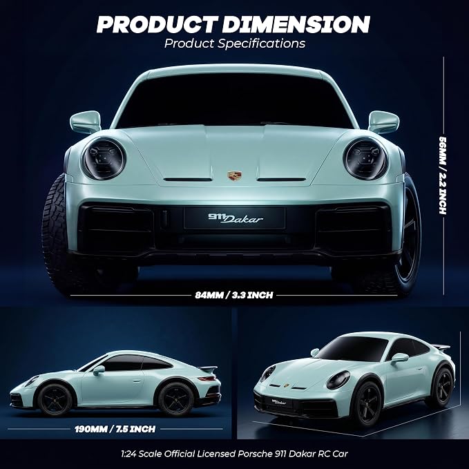 Porsche 911 Dakar RC Car, Officially Licensed BEZGAR 1:24 Scale 2.4GHz Porsche Remote Control Car, Hobby Grade Model Vehicle Toy for Boys Girls Age 4-7 8-12