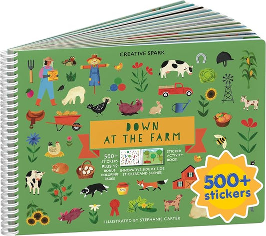Farm Animal 500+ Kids Sticker Book by Cupkin Toddler Airplane Travel Activity Coloring and Sticker Book, Road Trip Essentials, 12 Coloring Pages 12 Scenes for Ages 2–8 Years
