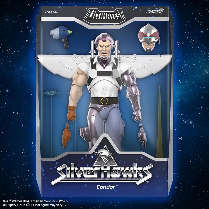 Super7 ULTIMATES! SilverHawks Condor (Toon) - 7" SilverHawks Action Figure with Accessories - Classic Cartoon Collectibles and Retro Toys