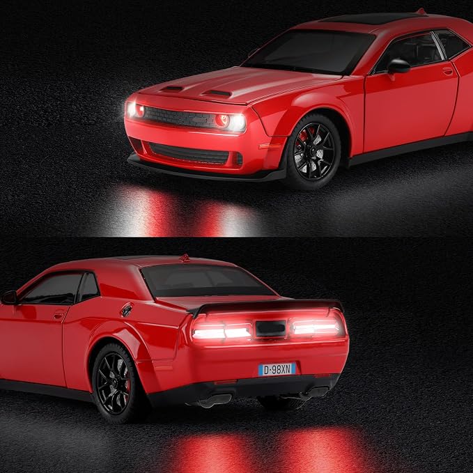 Toy Cars for Boys Age 3-12 1:24 Car Toys Diecast Metal Car Model with Light & Sound Collectable Muscle Cars for 3+ Year Old Kids (Red)