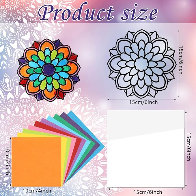 Tinlade 18 Pack Color Mandala Window Clings DIY Kit Stained Glass Kits for Adults Suncatchers for Windows Arts and Crafts DIY for Adults Mandala Sun Catcher for Beginner Teens, 6 x 6 Inches(Colorful)