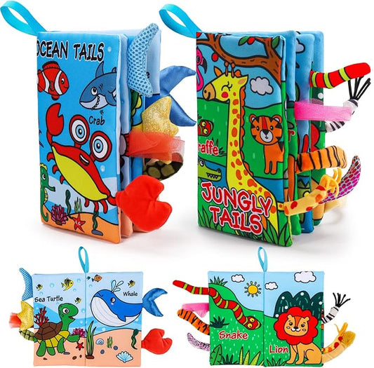 2PCS Baby Books Toys 0-6 Months Infant Tummy Time Sensory Travel Toys 3 4 5 6 Month Crinkle Touch Feel Busy Soft Book for Babies 0-3 3-6 6-12 Months Newborn Essentials Must Haves Boy Girl Shower Gifts