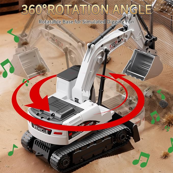 Remote Control Excavator for Boys 4-7, RC Excavator for Kids, 27 MHz Construction Trucks Vehicles Toys for Toddlers 1-3 3-5 4-7 with Metal Shovel and Light Birthday Boys Gifts