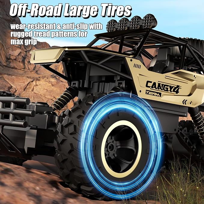 Jiakora Remote Control Monster Truck, RC Cars Rock Crawler RC Truck with 2 Rechargeable Batteries, Metal Exterior & LED Lights, Large Boy Toys for Ages 4-7, 8-12 & Adults Great Gift