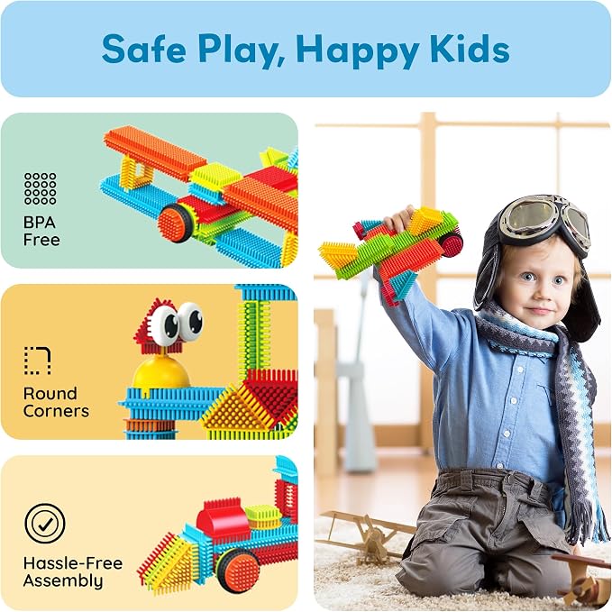 PicassoTiles 116pc Hedgehog Building Blocks Construction Toy Set with Interlocking Tiles Idea Book 4 Action Figure Characters and Decorative Eyes STEM Educational Playset for Kids Ages 3 Plus PTB116