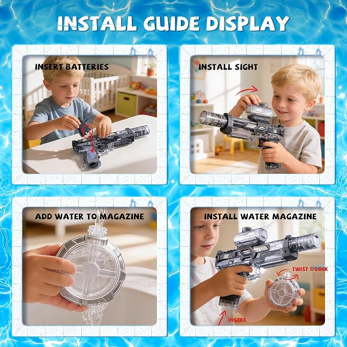 2 Pack Water Gun for Kids Boys, Squirt Water Gun for Kids with LED Light & 25 FT Shooting Range, Large Capacity No Leak Water Guns, Summer Swimming Pool Beach Outdoor Water Fighting Parties Toys