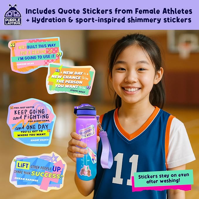 Rebel Girls Decorate Your Own Water Bottle - 32oz BPA Free Water Bottle for Kids with Motivational Stickers & More, Girls Birthday Gifts Age 6-7 8 9 10 11 - Teen Gift, Tween Girl Trendy Stuff