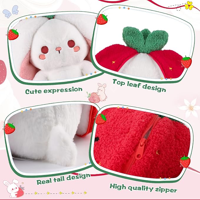 MIAODAM Easter Strawberry Bunny Plush Toy,Christmas Cute Soft Huggable Stuffed Animal for Kids & Collectors, Birthday Present & Nursery Decor 7inch
