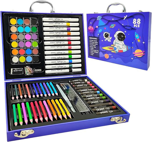 88Pcs Astronaut Markers Set, Drawing Set For Artist, Portable Art Case, Color Pencils, Pressed Powder, Acrylic Marker, Oil Pastels with Case ect