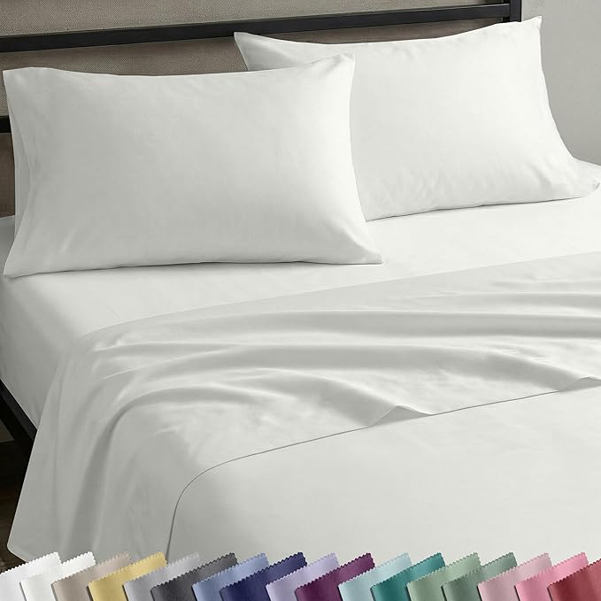 California Design Den Twin Sheet Set - Natural 100% Cotton Sheets with 12" Pockets, Soft Sateen Weave, Breathable and Durable Bedding Set for Dorm Rooms, College Ivory (Eggshell)
