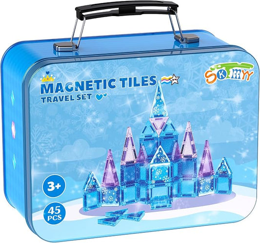 SKTMYY Mini Magnetic Tiles,45 PCS ice Magnet Tiles for Girls,Portable Travel Toys for Kids Ages 3+,STEM Preschool Toys Gift for Girls