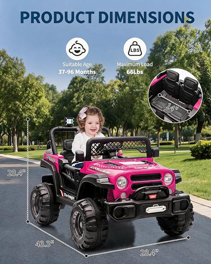 GarveeLife 12V Kids Ride On Car, 2 Seater Electric Toy Car for Toddlers and Children, Ride On Toys with Parent Remote Control, Battery-Powered w/Music & LED Lights