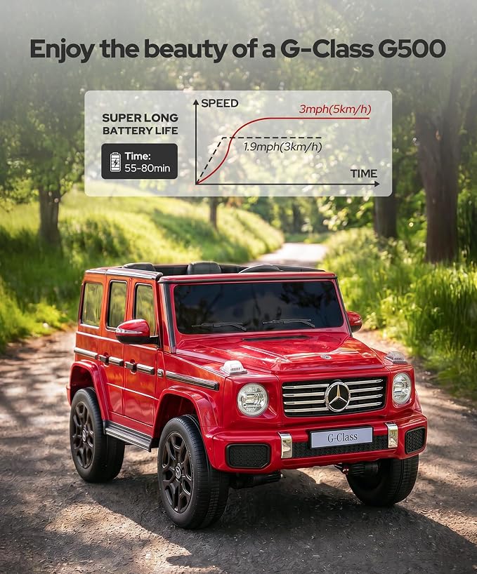 ELEMARA 2 Seater 24v Ride on Toys for Big Kids,Mercedes Benz G-Class G500 SUV Ride on Toys for Kids 4-8,4x4 Side by Side Ride on Truck,Rechargeable Battery,Bluetooth,Music& Horn,Soft Start,Red