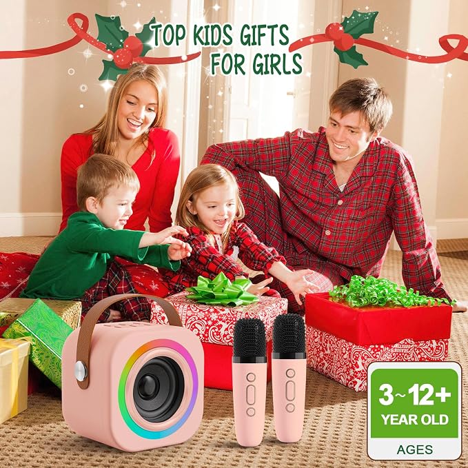 Mini Karaoke Machine for Kids with 2 Wireless Mics,TOP Singing Toys Birthday Gifts Ideas for Girls Ages 3,4,5,6,7,8,9,10,11,12+ Years Old,Great Gift Ages Girls,Boys Trend Party